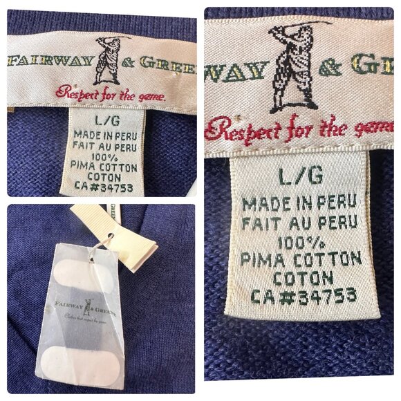 Fairway and Greene Golf Sweater Vest Mens Large Blue V-neck Pullover Pima Cotton - Picture 3 of 10